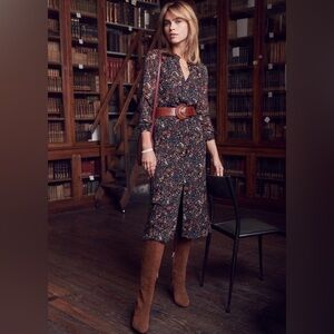 Sezane Floral Long Sleeve Dress - Black and Brown